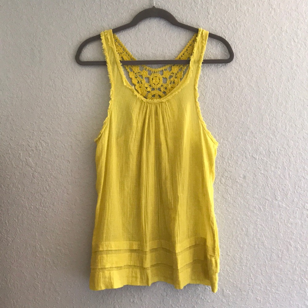 Anthropologie Yellow Shirt with Crochet Detail